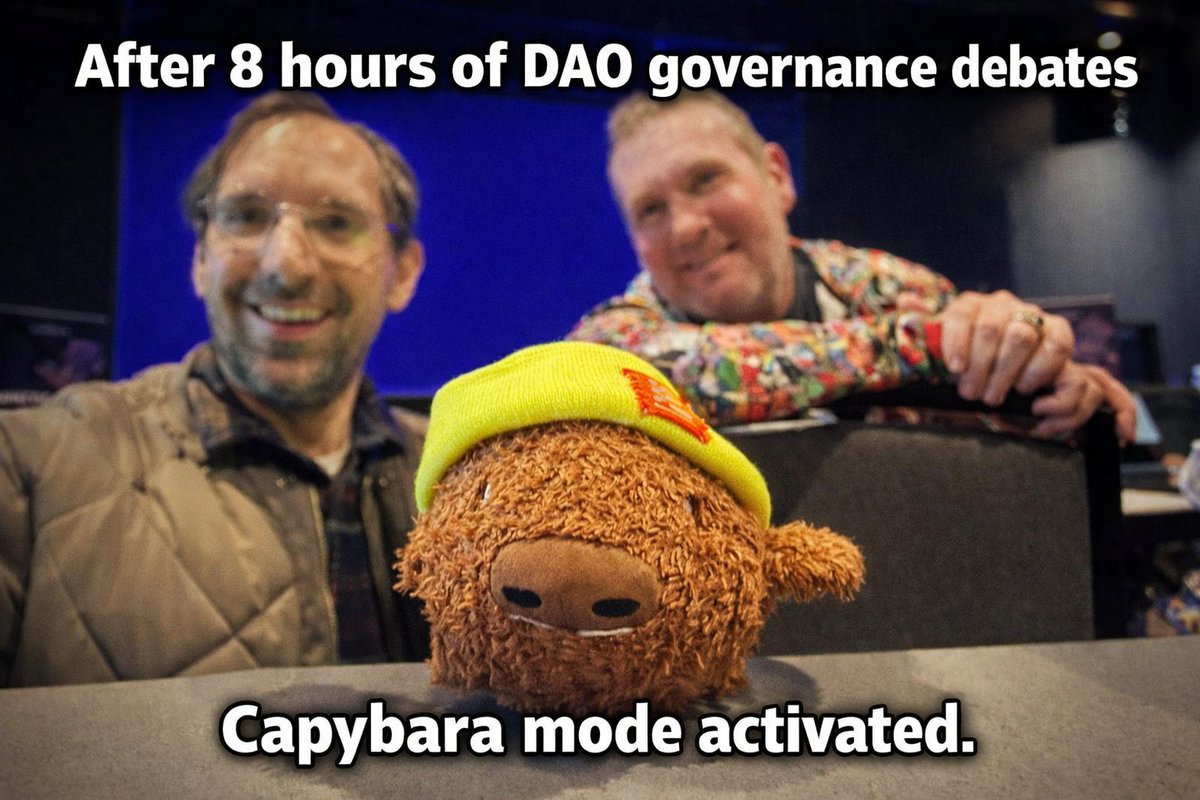 After 8 hours of DAO governance debates…

Even the capybara needed a break.

ETH Boulder energy:
Big ideas. Long discussions. Soft landing.

<a href="/ethereumboulder/">EthBoulder</a>  @OnchainCreators
#OnchainCreators #EthBoulder