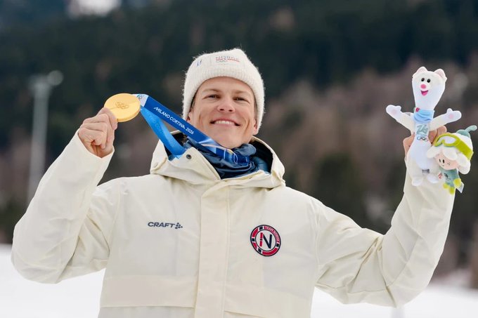 Norway's Johannes Hoesflot Klaebo wins his ninth gold medal in cross-country skiing, setting a Winter Games record, at the Milan Cortina Olympics. 

The 29-year-old anchored 4 x 7.5-kilometre relay in the men's competition for his fourth gold of the 2026 Games. He had shared the