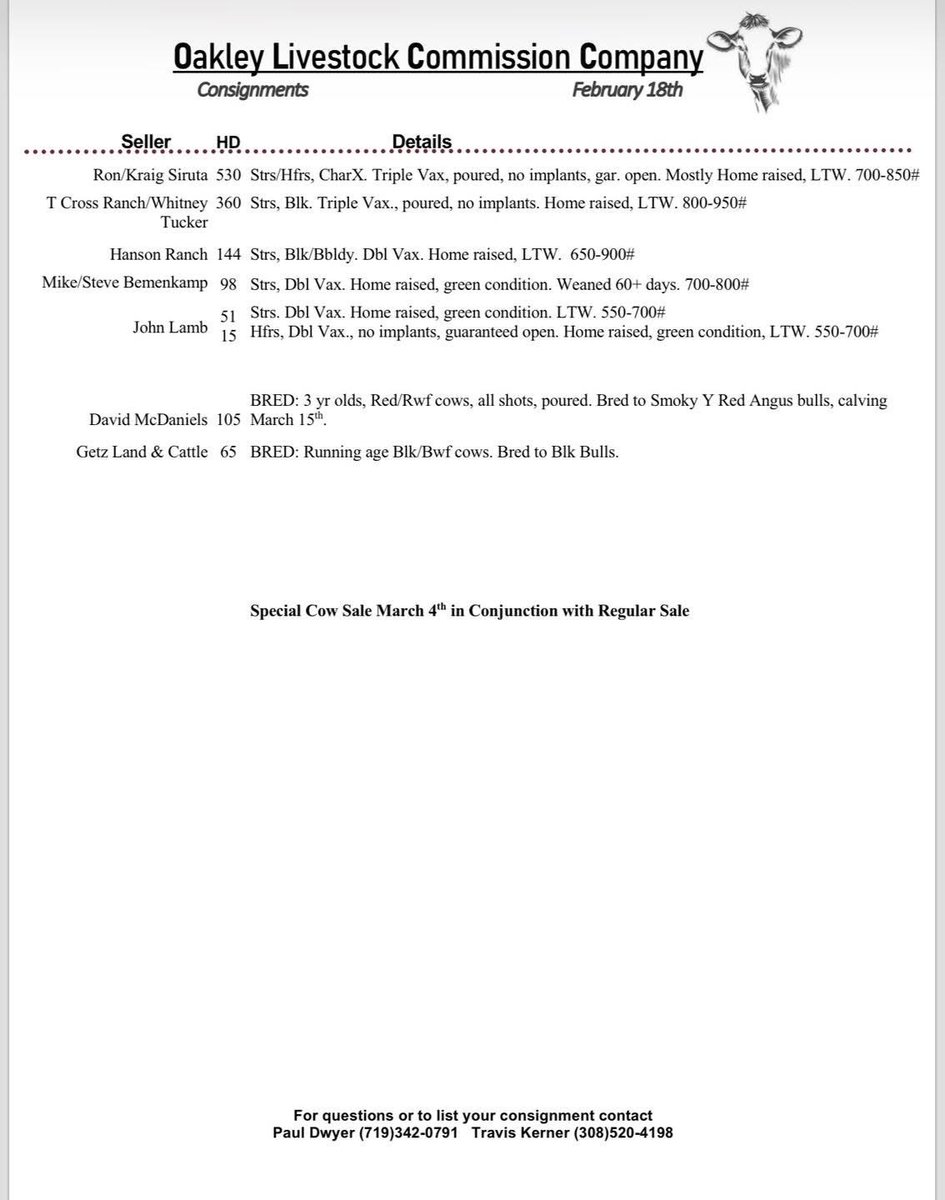 Selling Wednesday February 18th at Oakley Livestock Commission Company . Check it out on CattleUSA.com