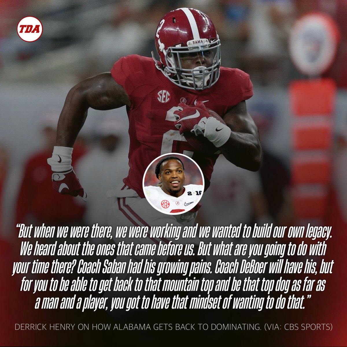 TDAlabamaMag's tweet photo. Derrick Henry tells what Alabama players must do for the Crimson Tide to ‘get back’ to previous form.

Do you agree? 🤔

https://t.co/oWI9VkQBGJ https://t.co/nFyi8dEUDB
