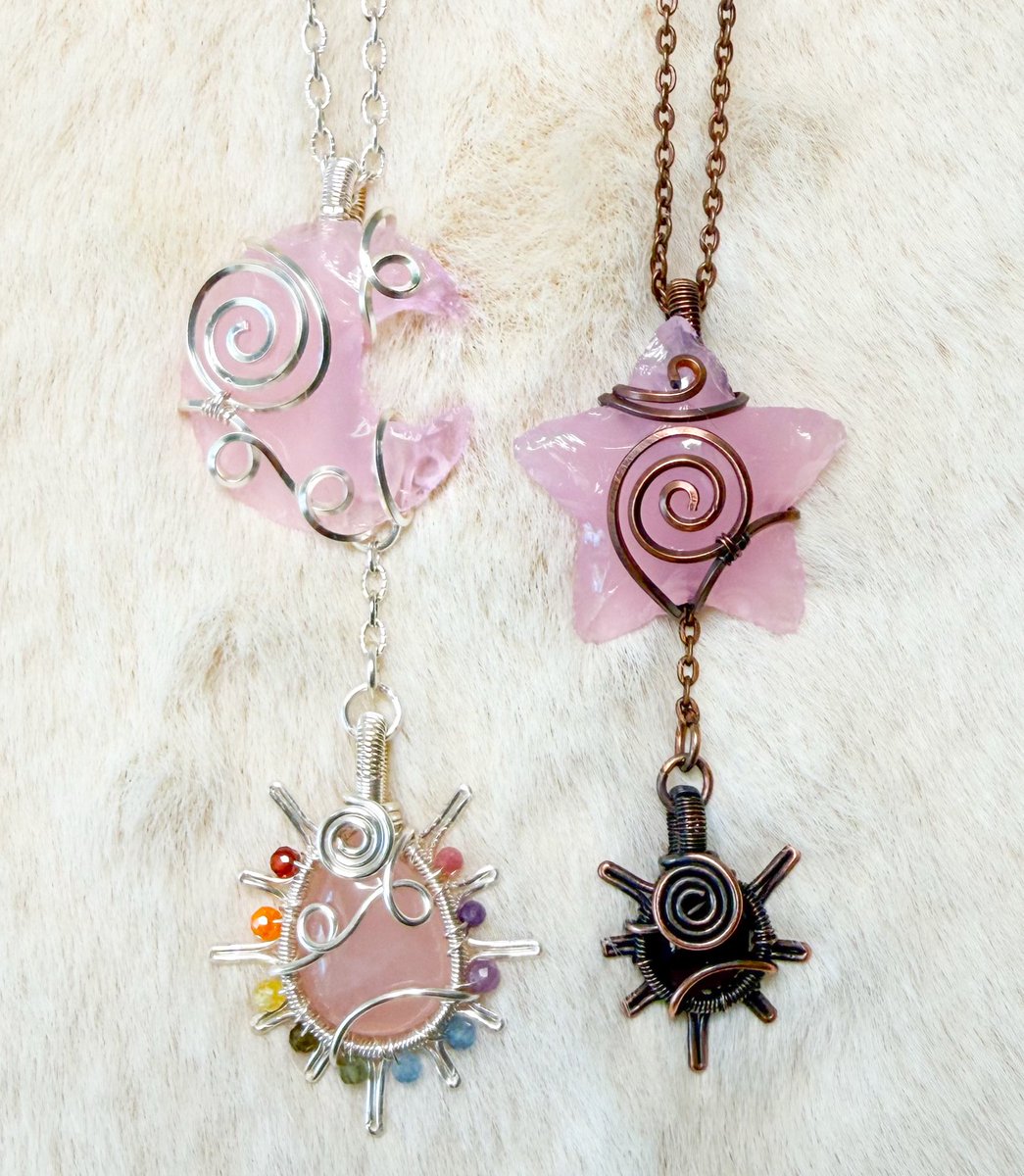 rose quartz moon &amp; star dangle pendants🩷

“strawberry mocha” collection coming to my shop Thursday 2/19 at 8pm eastern time <3