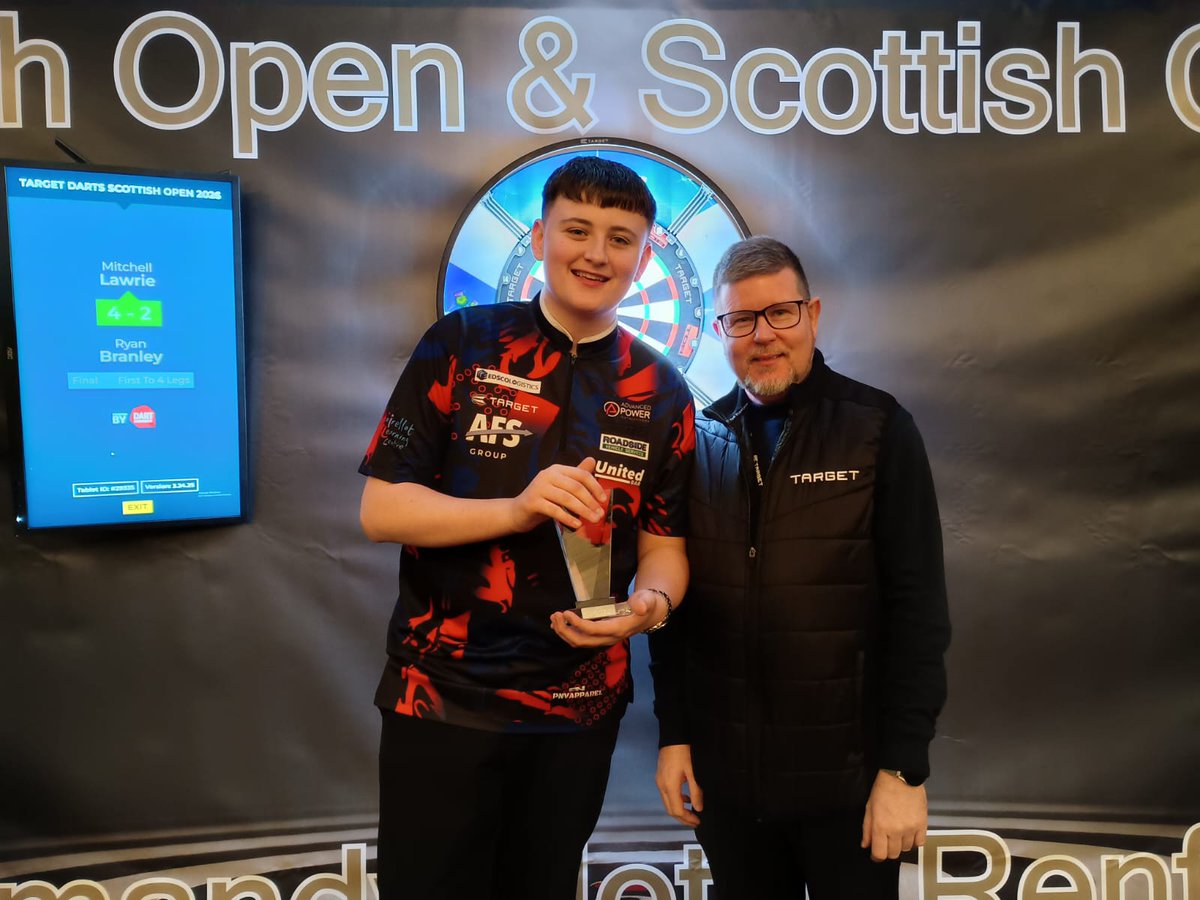 Arc9Sports's tweet photo. Mitchell Lawries take his second title of night beating Ryan Branley in The Target Scottish Open Boys #Darts final. https://t.co/lgm5zksTPT https://t.co/CO56VjABWh