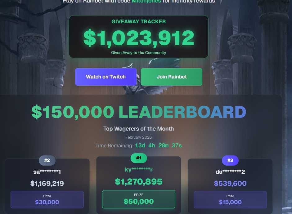 $1000 TWITTER GIVEAWAY 

WE HIT 1 MILLION GIVEN AWAY TOTAL....

$150k LEADERBOARD FOR PEOPLE WAGERING ON CODE IN FEBUARY.

LOVE U GUYS LETS GO