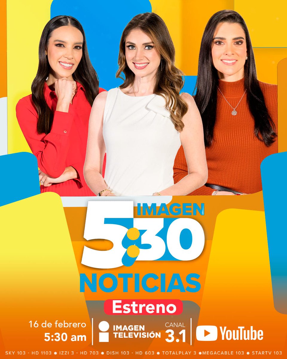 ✨ ¡Cada mañana sé el primero en empezar el día con cinco razones!

No te pierdas el estreno de un nuevo espacio por #ImagenTelevisión, en compañía de
<a href="/nuriagv/">Nuria GiL</a>, <a href="/MARLENE_STAHL/">MARLENE 🦋</a> y <a href="/BrisseidaMoya/">Brisseida Moya</a>. 

Mañana 5:30 AM.

#ImagenNoticias #ImagenNoticias530