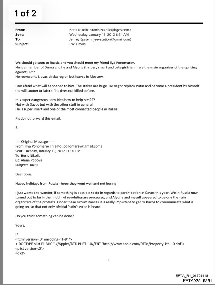 BBMagaMom's tweet image. 🚨So let me get this straight….Jeffrey Epstein, a convicted sex offender, and child sex trafficker, is being looped into conversations about Russian uprisings, potential “replacements” for Putin, and access to Davos.

The email literally says: “Do not forward this.”

Why is…