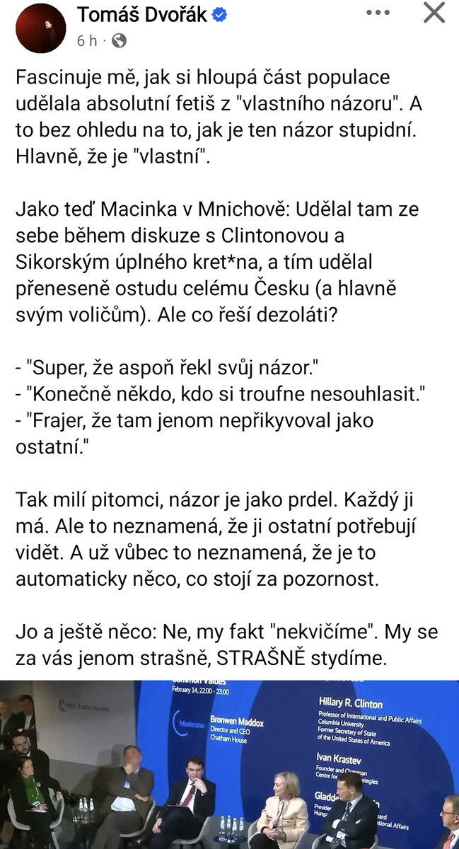 LucieAmalka's tweet photo. Toto je naprosto dokonalé. 👇🏼
Fetiš zvaný "vlastní názor". 
"Názor je jako prdel. Každý ji má. Ale to neznamená, že ji ostatní potřebují vidět. A už vůbec to neznamená, že je to automaticky něco, co stojí za pozornost." https://t.co/JaPGwylLlZ