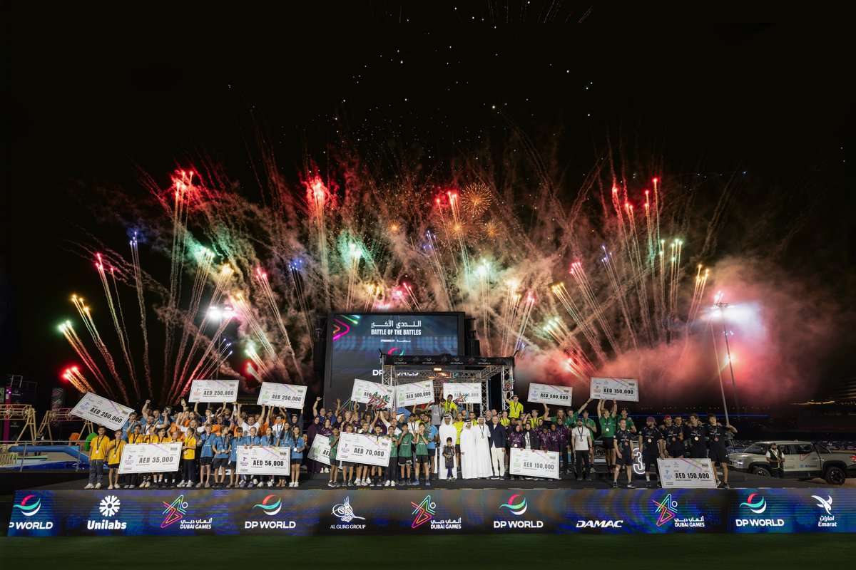 DXBMediaOffice's tweet photo. Under Hamdan bin Mohammed’s patronage, 
Dubai Games concludes seventh edition, capping a celebration of teamwork, ambition and achievement. Competitions held across the four broad categories of the tournament featured the participation of more than 1,600 athletes from 56 cities around the world. 

- Ajman Government team claims the Battle of the Government Men’s title

- Ministry of Education team securing the Battle of the Government Women’s title

- Team F3 wins Battle of the Community

- Czarny Dunajec from Poland emerges ultimate champion in Battle of the Cities

- OCR Empire wins Battle of the Juniors