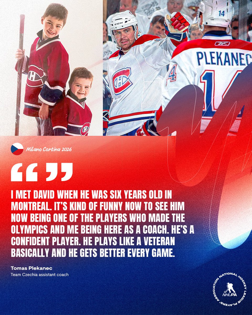 NHLPA's tweet photo. David Spacek has enjoyed a top-level education from one of the most storied players in Czechia hockey history – his father and storied Olympian, Jaroslav.
 
More from the pair and Tomas Plekanec, who has known David since he was 6: https://t.co/vKe0CfBrQR #MilanoCortina2026 https://t.co/Mq8OsTQGfc