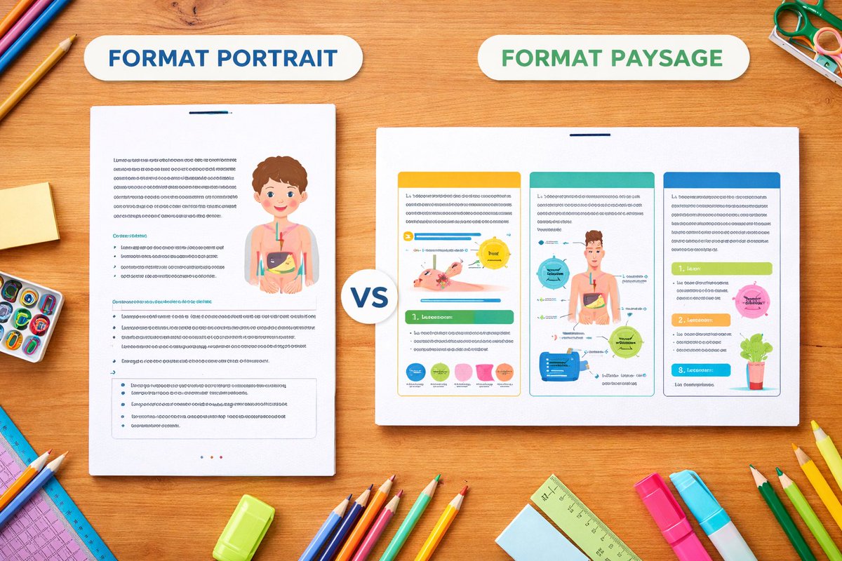 Question mise en page et pédagogie. Certains profs parmi vous ont-ils déjà envisagé ou ont-ils déjà utilisé un format paysage plutôt qu’un format portrait pour des fiches de travail données aux élèves ? Si oui, quels sont vos retours ? #pedagogie #ecole