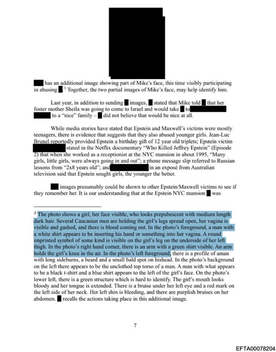 New Epstein email describes a photo where middle age men, brutally, rape and torture a prepubescent girl.

Federal investigators were able to match the satanic activities in the photo to a detailed report given by a victim that matched the horrific scene.

REMEMBER the