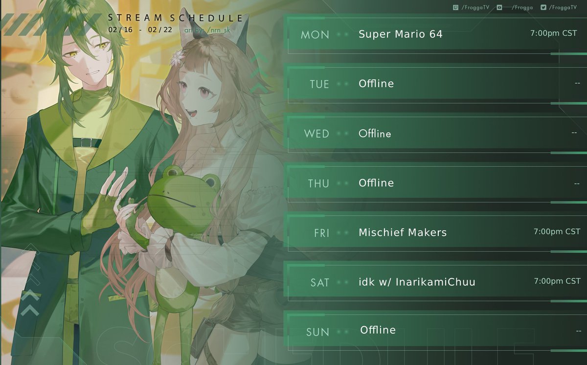 FroggaTV's tweet photo. I'm back! N64 games this week and then doing some chilling with @inarikamichuu 

See you tomorrow! https://t.co/baxAzqurH6