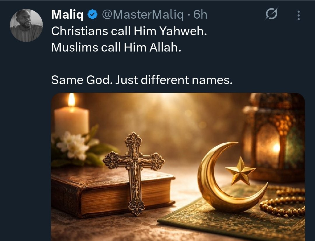 .
Ah, Brother Maliq.......The God revealed in the Bible is not the same as the Allah described in the Quran. Read some of the differences!

▪︎In Islam: Allah is not a father.

● In Christianity: God is a Father – God reveals Himself as a loving Father to His children (Matthew