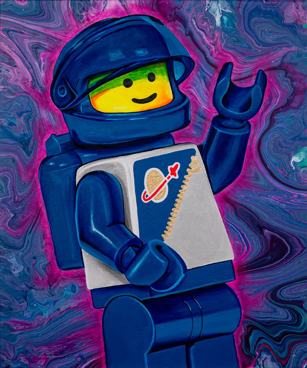 Baron_von_Brunk's tweet photo. I painted a blue #LEGO #Futuron astronaut as a companion #painting for the red astronaut I made last month!

It's an acrylic on canvas portrait that I finished a few days ago, using the same art styles as the red guy. I added the pink glow lastly to help separate the background. https://t.co/52eiwQjL0O
