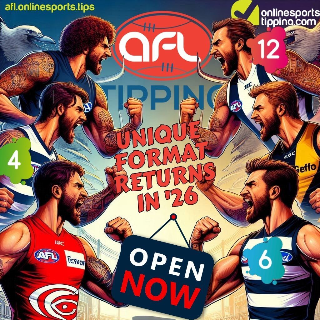 onlinesportstip's tweet photo. Our unique #AFL tipping comp is now open for 2026. 1-in-6 players won a prize last season! Register now at https://t.co/b5TzCaMwna. Refer your friends and watch Kayo on us! https://t.co/aNBKVMal0Q