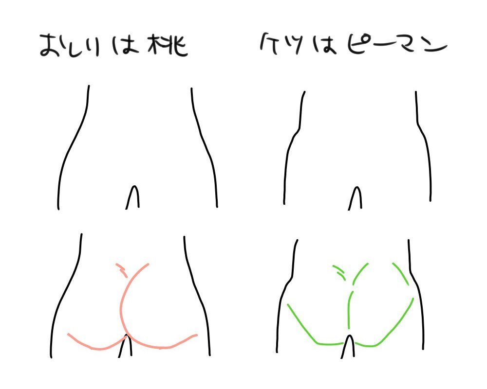 自由研究・筋肉編
フォロワーにいろいろ説明するために描いたもの
線(シルエット)、塗り、ケツの描き方です 