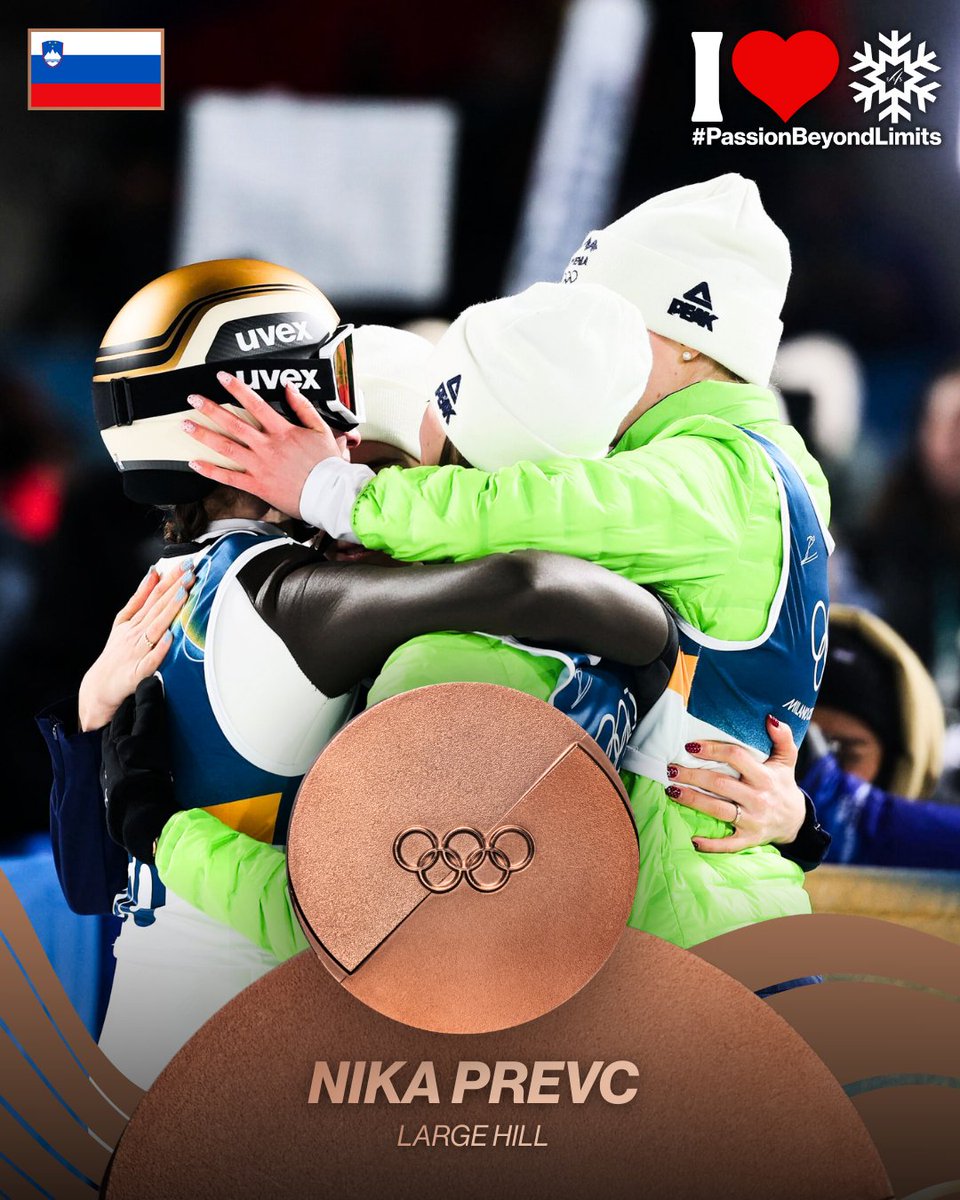FISskijumping's tweet photo. NIKAAAAAAAAA! NIKA PREVC 🇸🇮 TAKES THE THIRD MEDAL AT THE OLYMPICS 🥇🥈🥉

#fisskijumping #PassionBeyondLimits https://t.co/oVTXTLzuof