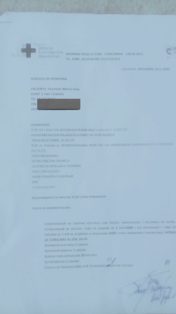 Actualizamos. Necesitamos $1.285.000 Mateo tiene 1 año y 5 meses, está apto para ir a casa pero necesita 1 concentrador de oxígeno, 1 aspirador,1 tubo domiciliario y uno de traslado.Nos ayudas? si 14000 personas donan $100 el podrá ir a casa.Alias: SolidaridadFcnea se agradece rt
