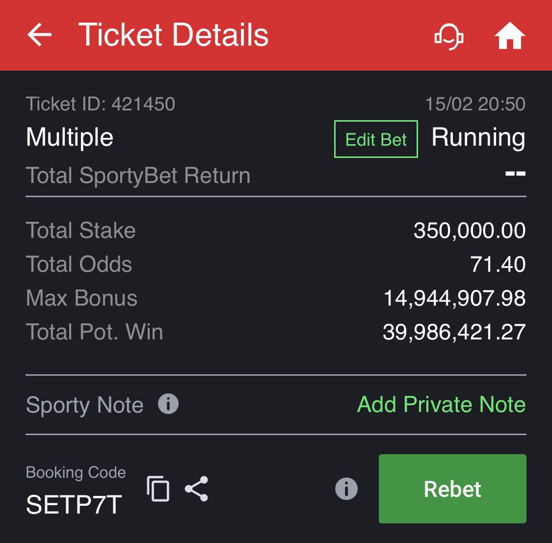 350k stake x 71 odds