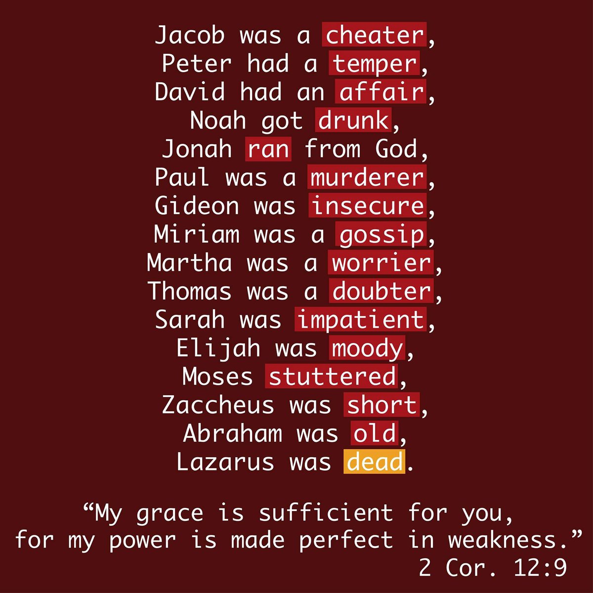 When you look at the people God &amp; Jesus used in the Bible to spread His word and message, you don’t see perfect people. Instead you see IMPERFECT people being used by a PERFECT God.

Man sees the mess you make in your sin, but God sees a message!

#SavedByGrace #TheGreatIAmCan