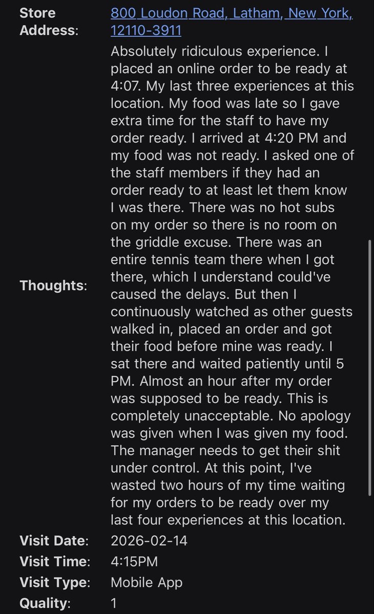 dakotasteinauer's tweet photo. @jerseymikes Here’s my Valentine’s Day experience with your Latham NY location. Hope something is done about this. https://t.co/FlYI26QQXH