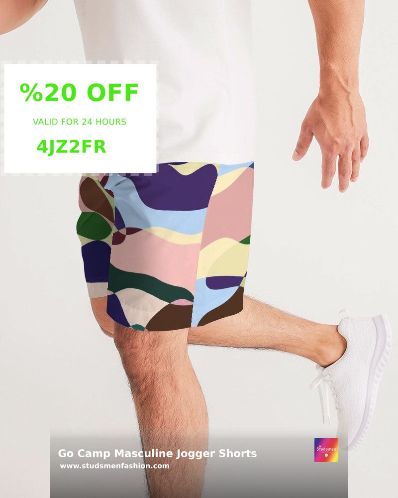 Elevate your style with Go Camp Masculine Jogger Shorts! 🌀 Perfect for on-the-go, with a comfy, loose fit and water-resistant fabric. Stylish pockets and trendy pop camouflage design. Discover your new fave for just $49.99! #abstract #style studsmenfashion.com