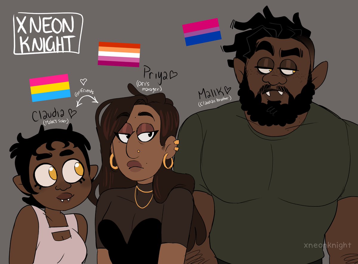 YIPPEE!! Finally finished some more OC refs, my babies <3 Priya is Orion's manager who then is dating Claudia who is the sister of Malik who is hunting Orion bc he is not a "true" vampire {2nd wave arc}. I hope you like them!~ #gravityfalls #gravityfallsoc #vampire