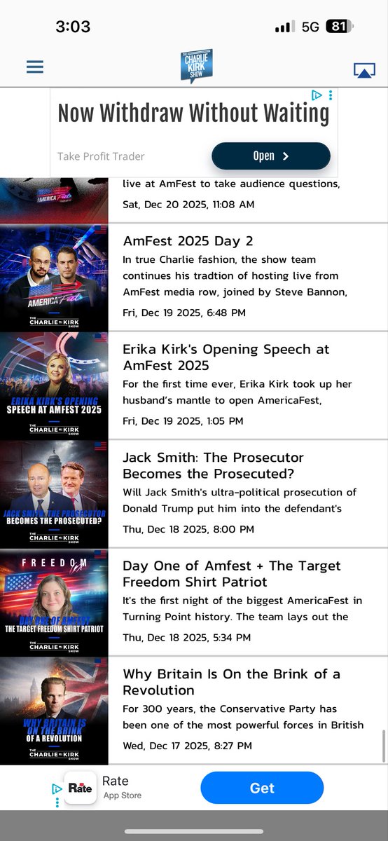 timothymhill20's tweet photo. @RealCandaceO @huntersmomma7 The old episodes aren't even on the "Charlie Kirk Show" app, which they have full control of. The oldest episode is from Dec 17 which is the oldest available on Spotify as well. The only plausible explanation I can see is that they have chosen to remove his old content on purpose https://t.co/rw2tDPEdGT
