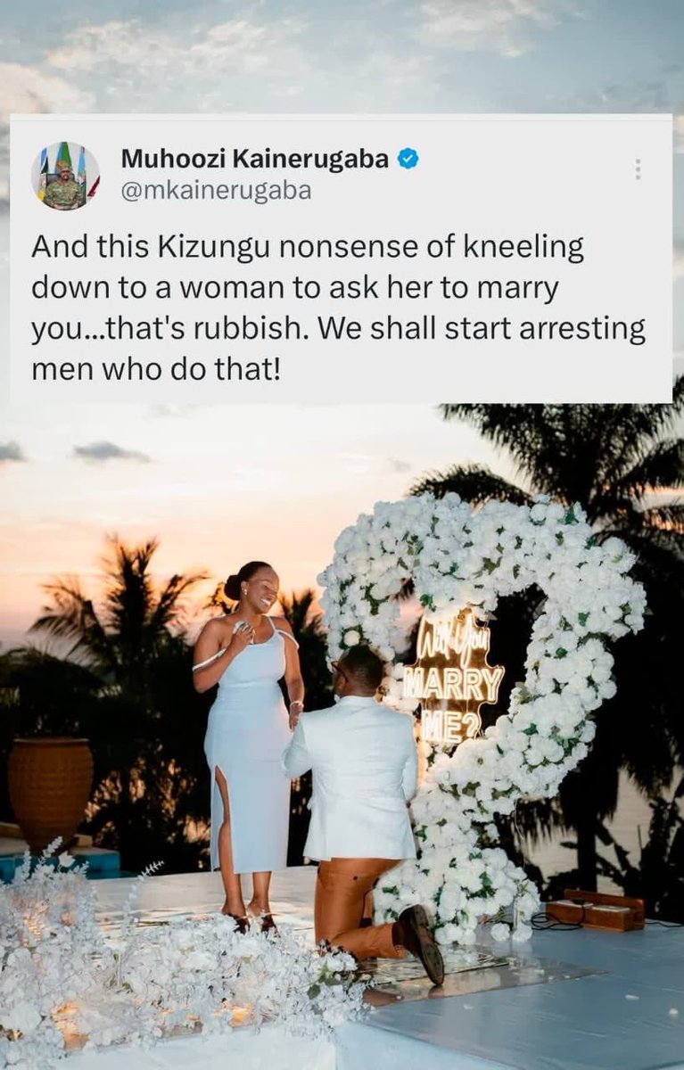 My leader <a href="/mkainerugaba/">Muhoozi Kainerugaba</a> I am willing to redo this proposal that right way ,

Just mwana ntekako gwe olinde pictures nga the woman is the one kneeling even

#SenteOjimanyi ? 🤣