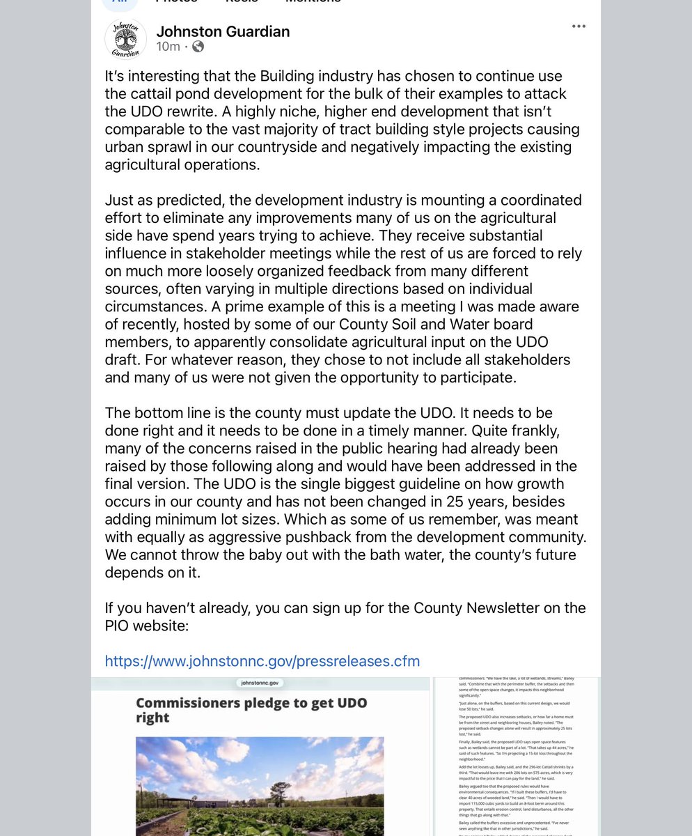 JoCoGuardian's tweet photo. It’s disappointing part of our soil and water board would hold a meeting on the UDO and not open it to all agricultural stakeholders. Particularly given the amount of misinformation surrounding the matter. #johnstoncounty #joco https://t.co/LwzR3B9zXt