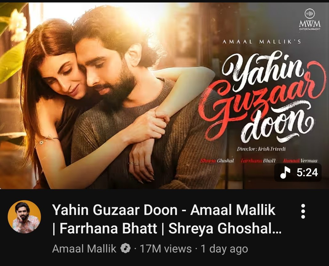 Yahin Guzaar Doon is emerging as a superhit and is approaching 17 million views.

Lachkilo tumhare 10 mazduro ki dhamkiyo se kuch nahi hua
Use burnol.🔥

#FarrhanaBhatt𓃵 #FarrhanaBhatt
#FarrhanaRebellions #AmaalMallik