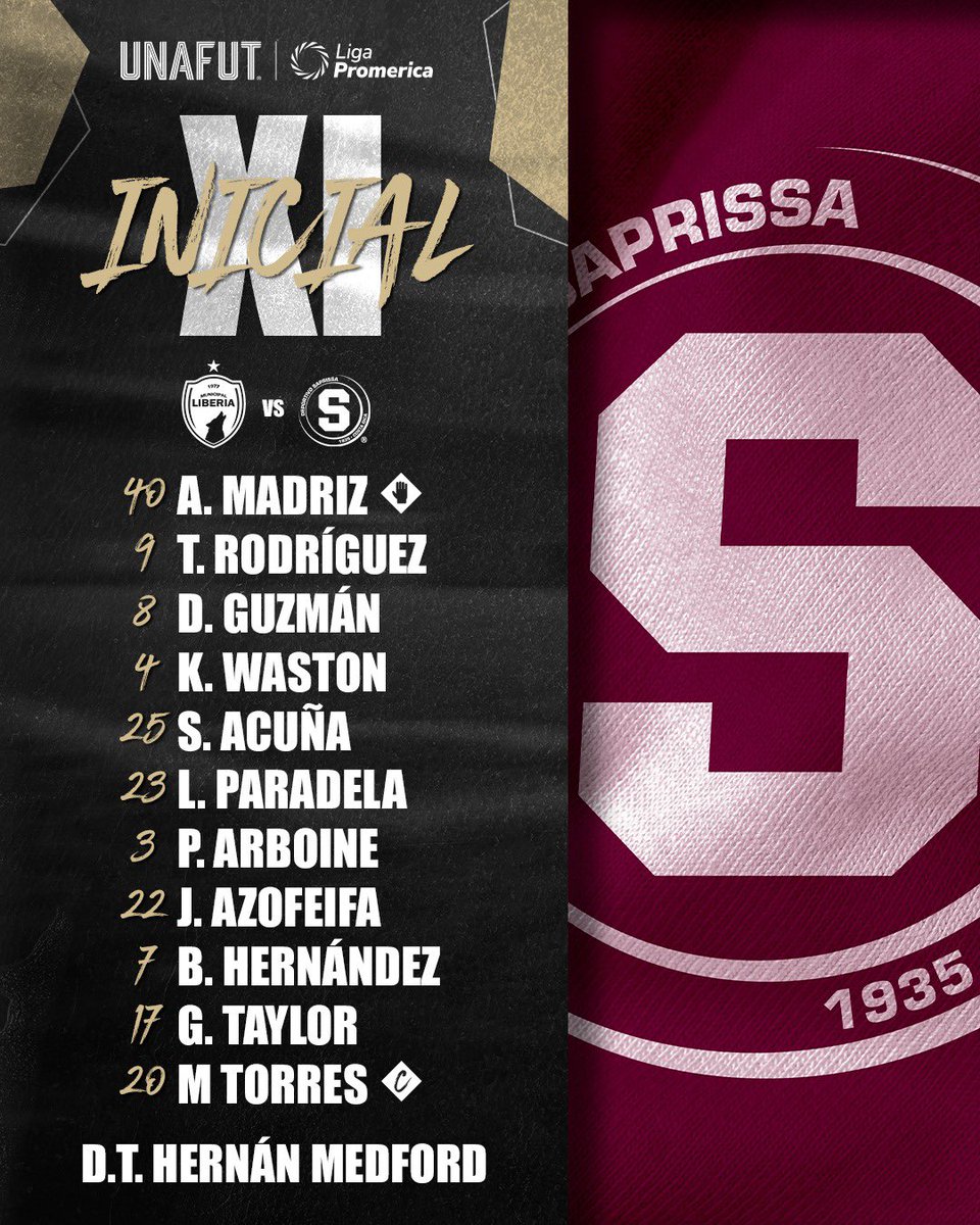 Alineaciones | Liberia  🆚 Saprissa
⚽️ Jornada 7 | Clausura 2026
⏳3:00p.m.