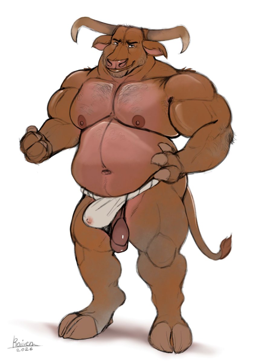 RaivenLion's tweet photo. I heard it was a #FundoshiDay yesterday, so here's a big beefy milk giver for ya. :) https://t.co/ehQrq1qRuB