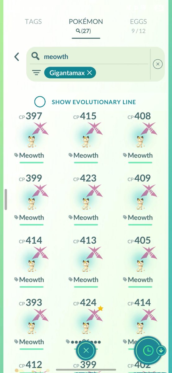 Cobhtrainer's tweet image. 27 Gmax Meowth down… still no shiny.  

#PokemonGO #ShinyHunt #SendLuck