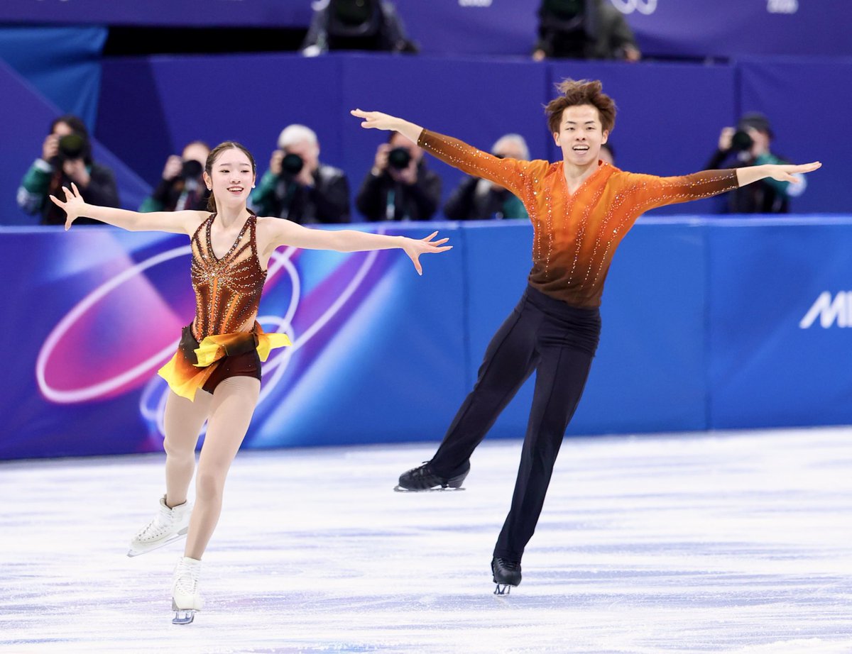 miyazaki_hochi's tweet image. ほら！笑顔だよ！

そんな風に言ってるように見えました👀

#長岡柚奈森口澄士組
#milanocortina2026