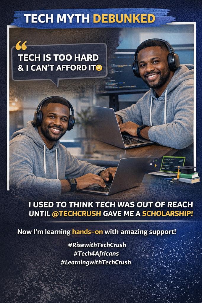 Biggest myth I believed?
“Tech is too hard &amp; I can’t afford it.” I was stuck on free YouTube videos. Now I’m learning hands-on with real support.
Tech isn’t impossible. You just need the right opportunity. 🚀
#RisewithTechCrush
#Tech4Africans
#LearningwithTechCrush
<a href="/TechCrushHQ/">TechCrush.pro</a>