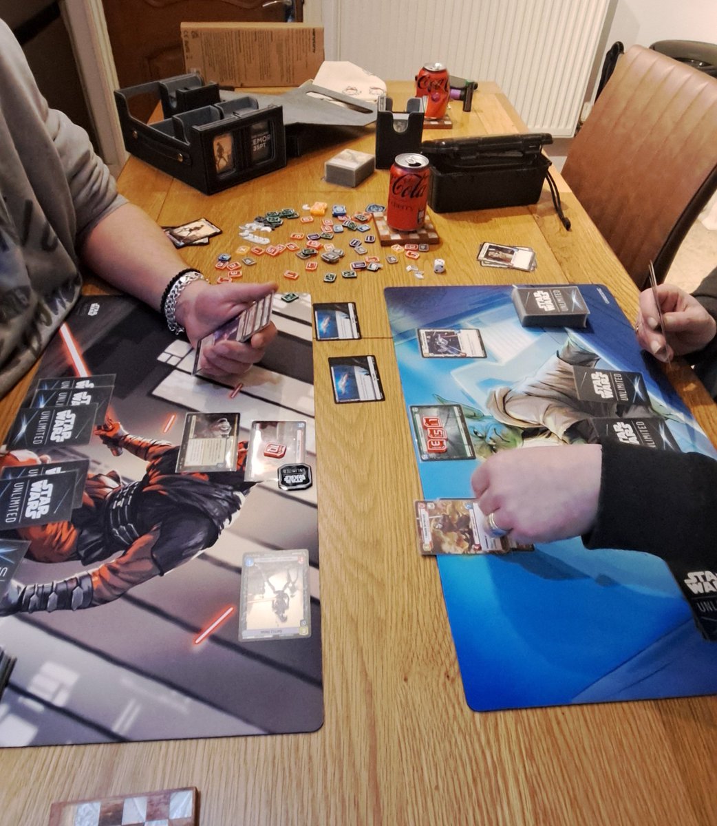 Luse86's tweet photo. Chris and his husband came round to teach me a collectible card game. Could this beat Magic the Gathering or even Netrunner? As we play..... https://t.co/DrIhY4NbQq