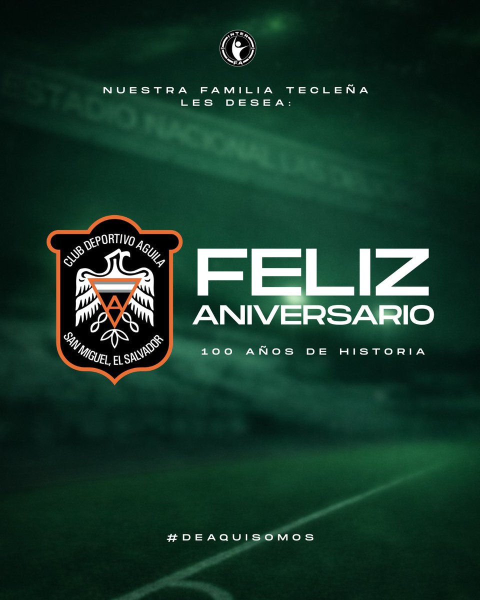 Felicitamos a Club Deportivo Águila por sus 100 años de historia, pasión y legado en el fútbol salvadoreño.

Un siglo dejando huella dentro y fuera de la cancha.

¡Feliz centenario! ⚽🔥
#DeAquíSomos