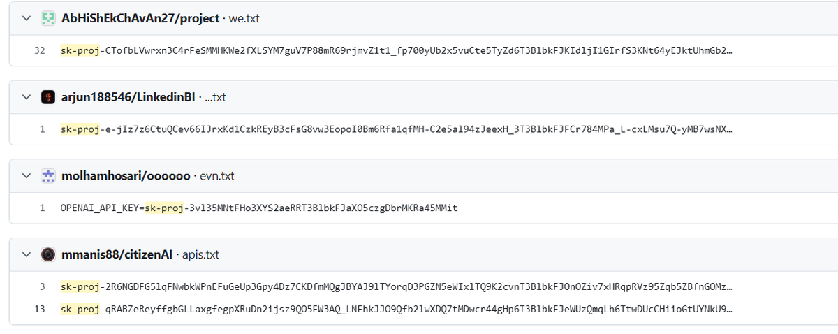 Vibe coding costing too much?

Just search sk-proj for openAI keys on Github.

Thank me later.