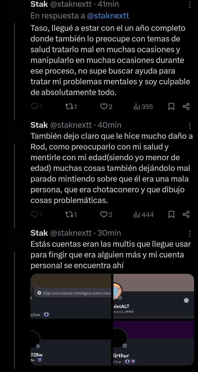 El hilo de Stak confesando todo: