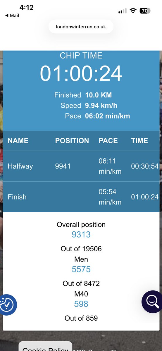 smacula's tweet photo. Official results are in. Second half was faster than the first, which is awesome. Somehow managed to go from 9941 to 9313. Did I overtake 600 people? I doubt it 😂 but joys of wave starts! #winterrun https://t.co/cCfMTL5mtE