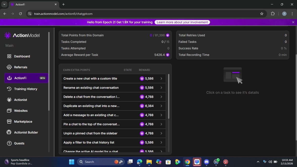sammydax_01's tweet photo. Been grinding through tasks and honestly, it’s been a smooth run so far.

I’ve completed most of the ActionFi tasks on @ActionModelAI already, and now I’m about to jump into the ChatGPT tasks next. It’s been interesting seeing how these tasks are designed around real interactions and actual usage instead of random busywork.

What I like is how every task feels like you’re genuinely contributing while stacking rewards at the same time. You’re not just clicking buttons, you’re helping train systems, testing workflows, and building real activity that can be verified.

Slowly ticking them off one by one, and the progress feels satisfying. The ChatGPT section is next on my list and I’m curious to see how it plays out inside .