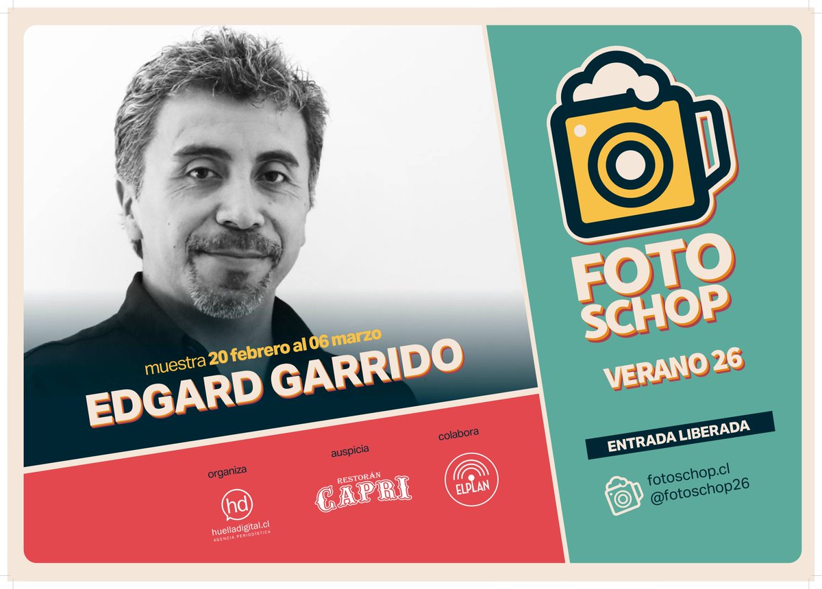 El viernes 20 de febrero (19 hrs), será la última sesión inaugural del ciclo FotoSchop Verano con un gran invitado: Edgard Garrido, fotógrafo chileno con amplio recorrido internacional. Será el estreno de su muestra y una excelente oportunidad para dialogar con él. 
+ info 👇👇.