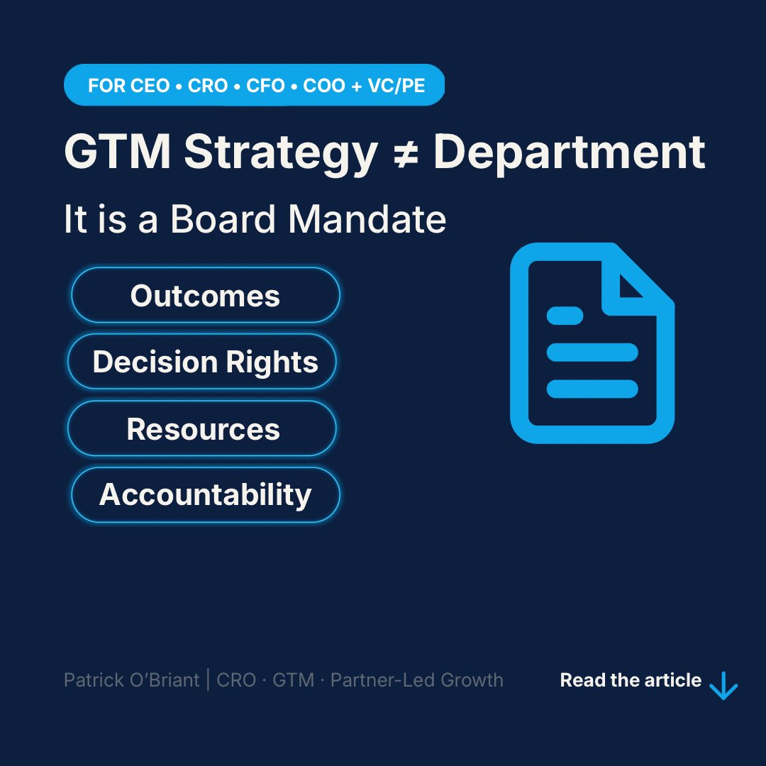 psobriant's tweet photo. Most GTM failures are not “sales execution” problems. They are mandate failures: CRO-level outcomes expected, but manager-level decision rights granted.

This creates forecast churn, matrix politics, wasted quarters.

What failure mode do you see most? https://t.co/D44nMZiCzU