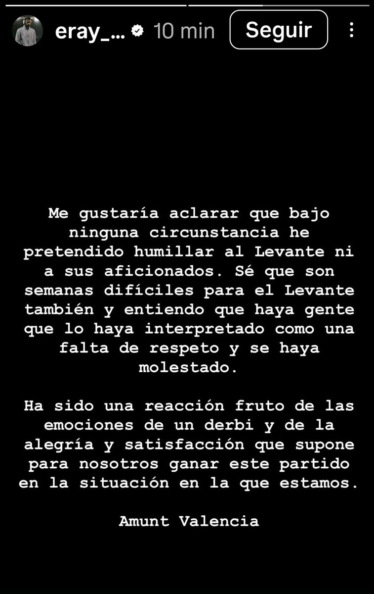 Aclaración de Eray Cömert...y no son disculpas porque no se hizo nada por lo que disculparse. No seáis dramáticos, por favor, que con esto del buenismo estamos desvirtuando la realidad de las cosas,che. Las cosas se hacen desde el corazón...olvidemos lo políticamente correcto.🦇