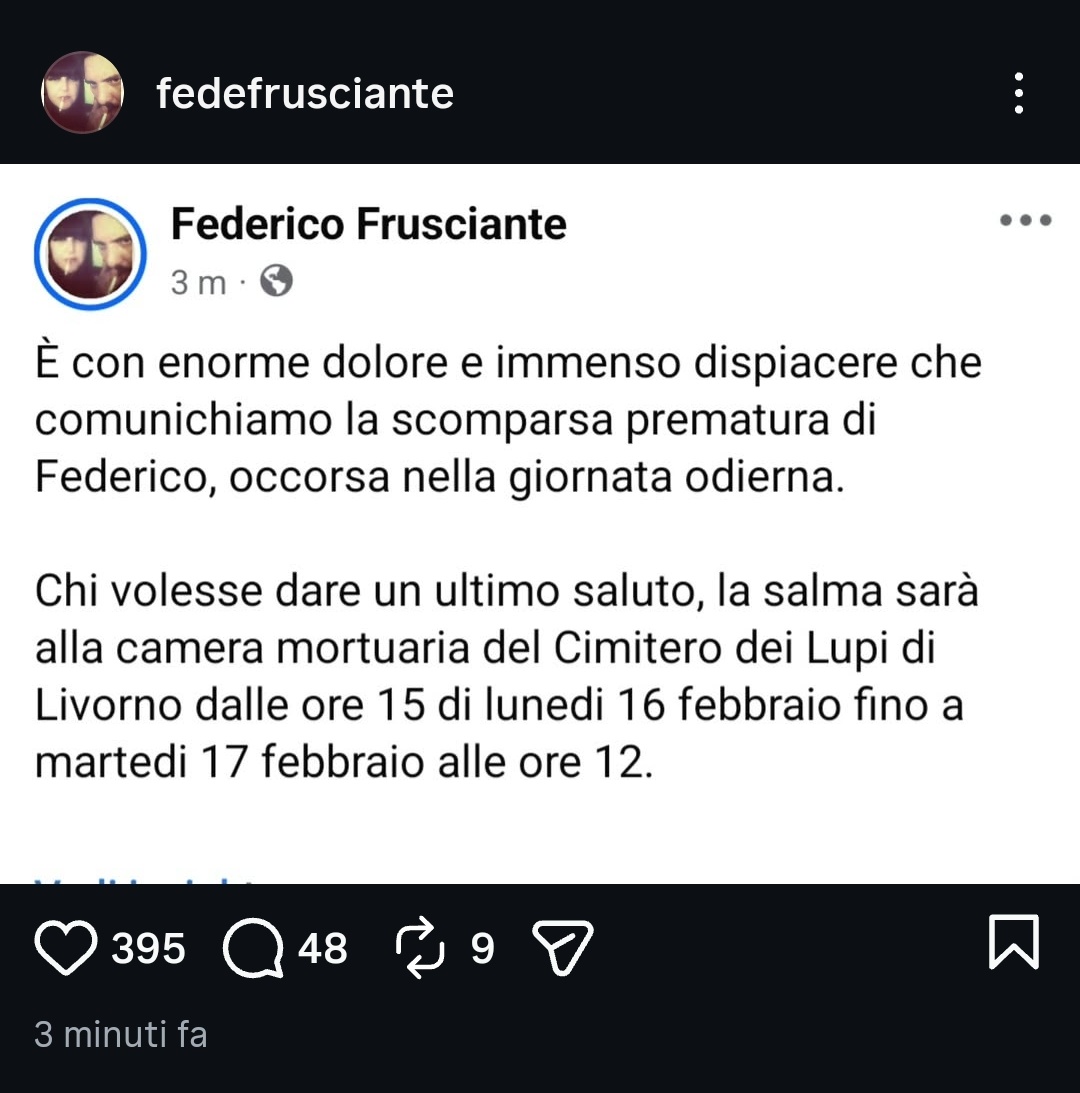 ufficialee's tweet photo. Ufficialə si stringe attorno alla famiglia di Federico Frusciante.
Grazie di tutto, gigante 🖤 https://t.co/8Y4Z2AV7mA