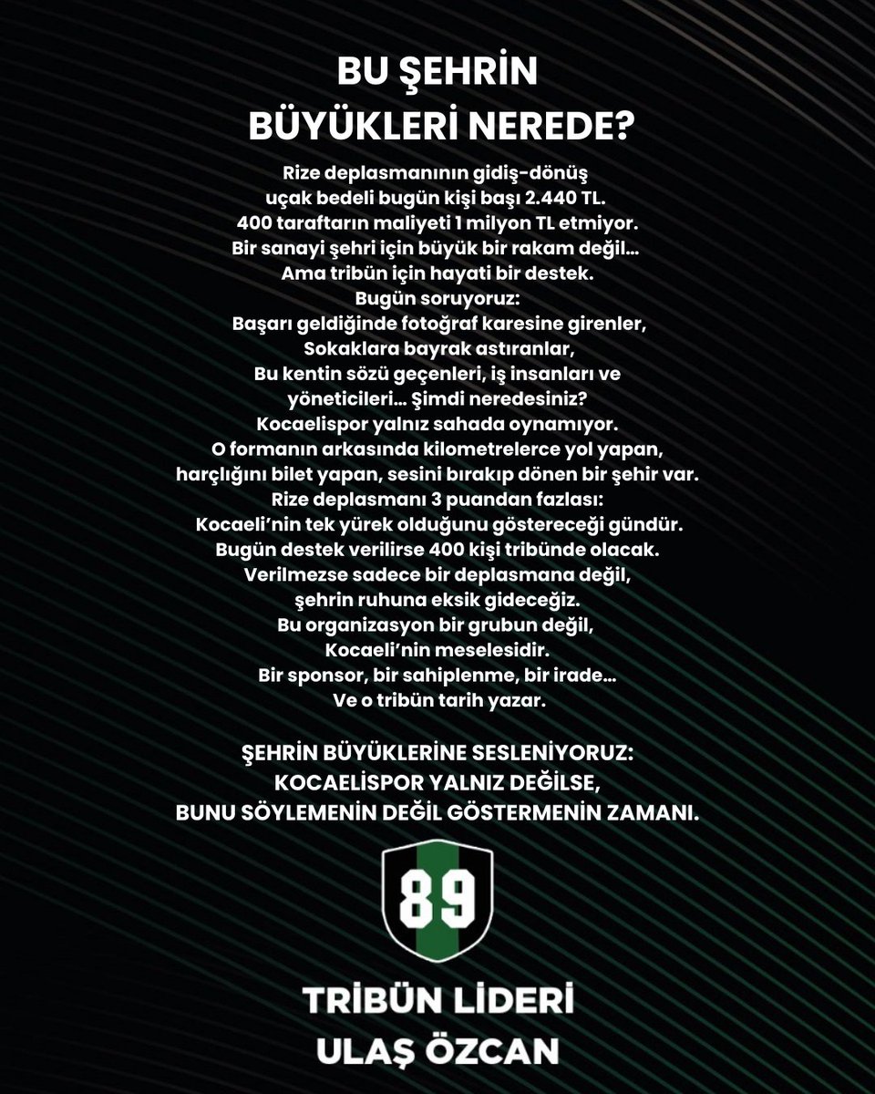 ulasozcan1989's tweet photo. Şehrin büyüklerine sesleniyoruz:
Kocaelispor yalnız değilse,
bunu söylemenin değil göstermenin zamanı. https://t.co/RPMH6Dj0KG