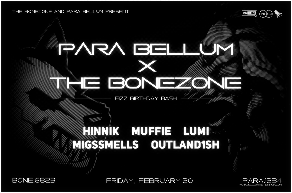 BONEZONE_VR's tweet photo. What's better than *one* dubstep event?

Join us this friday for PARA BELLUM x THE BONEZONE, a collab dubstep event with Para Bellum.

With *Dubstep @ Orion Revival* just a day later, this will be a good weekend for headbangers. See you then!

https://t.co/lt9Em8knYn https://t.co/4s4y1MayN8