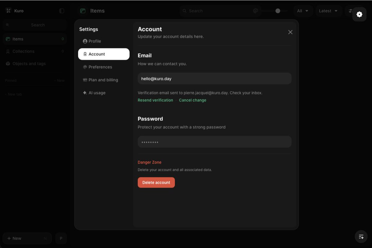 Working on polishing UX before launch next week!

Now users can change their email, password or delete their account. :)