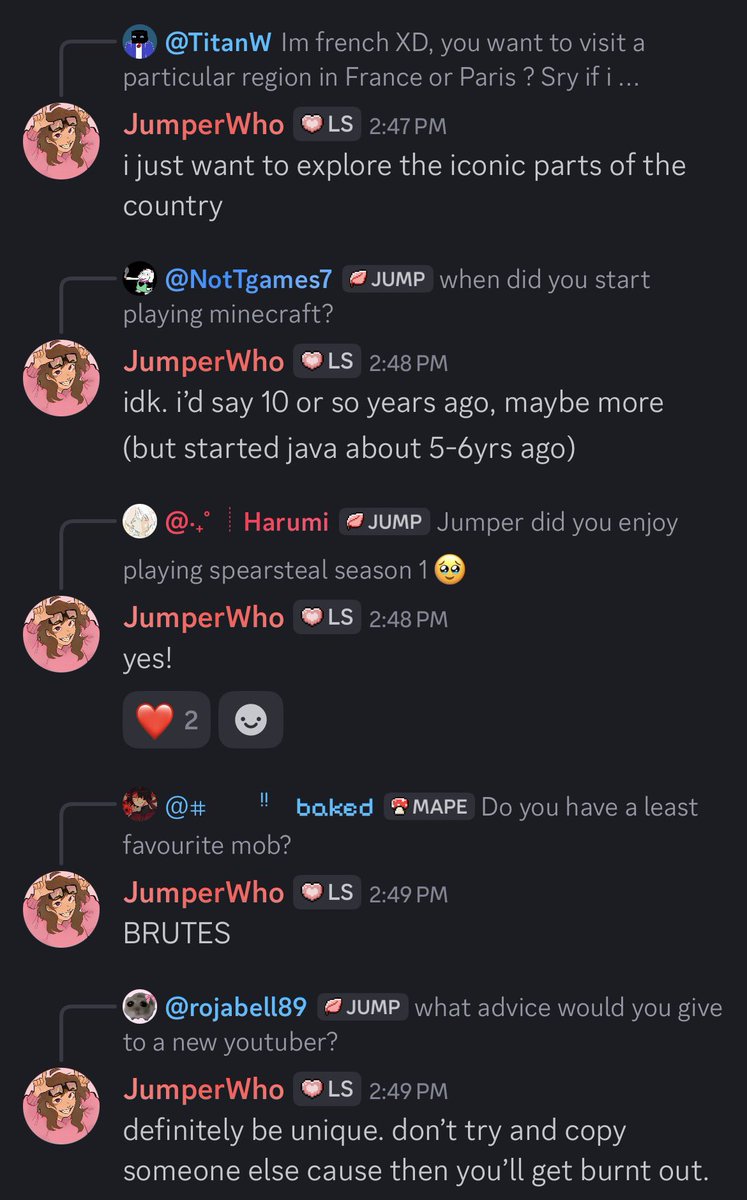 JumperUpdates's tweet photo. • Do you want to visit a particular region in France or Paris?
• When did you start playing Minecraft?
• Did you enjoy playing spearsteal s1?
• Do you have a least favorite mob?
• What advice would you give to a new youtuber? + https://t.co/V141u4UrRh
