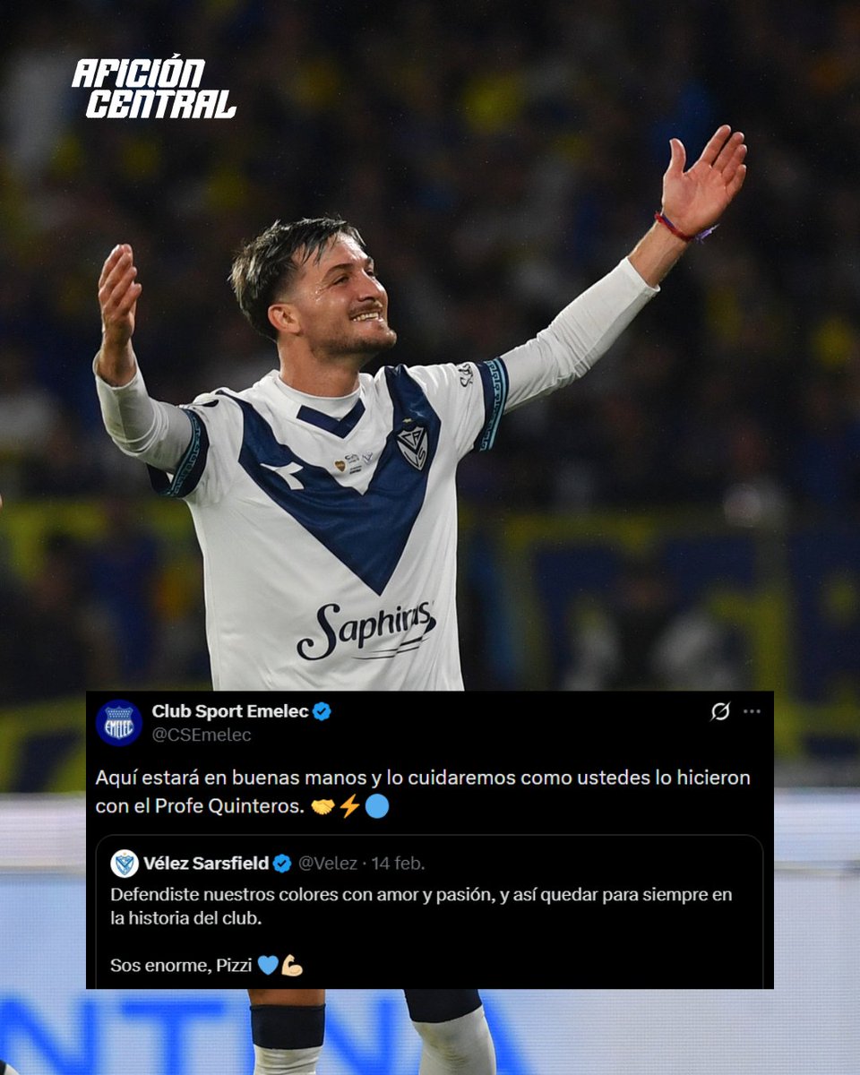 🤝"Aquí estará en buenas manos y lo cuidaremos como ustedes lo hicieron con el Profe Quinteros"

🔵 #Emelec envía un mensaje a Vélez Sarsfield tras incorporar al argentino Francisco Pizzini

El extremo tuvo un paso destacado con el equipo de Liniers